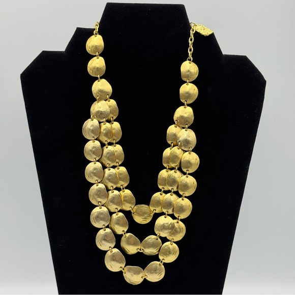KS Paris Hammered Gold Disc Statement Necklace - Picture 2 of 8